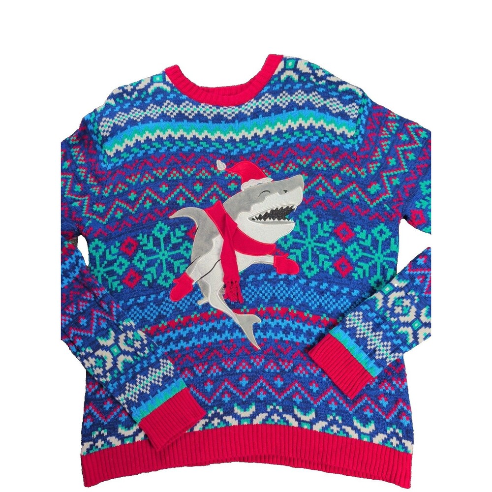 Blizzard Bay Santa Shark Ugly Christmas Sweater JAWS Size Large Holiday Winter